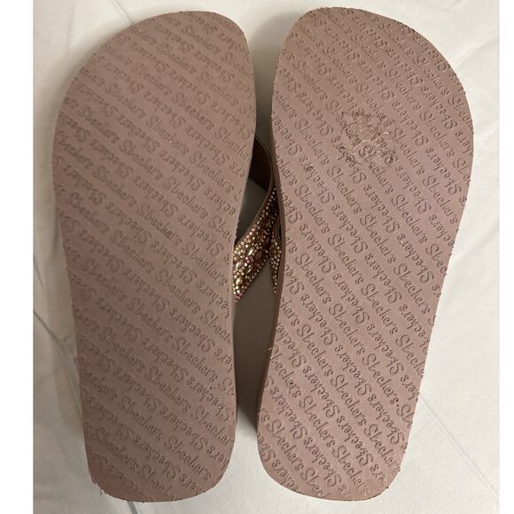Cali Sketcher Taupe Yoga Foam Rhinestone Flip Flops Size 9 Worn A Few Minutes - Picture 4 of 11